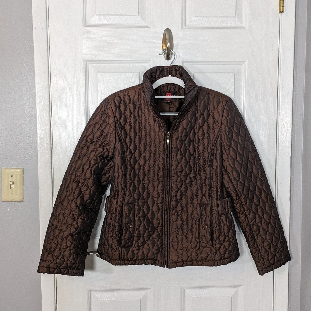 Gallery‎ Chocolate Brown Quilted Full Zip Puffer Coat Size Petite Medium